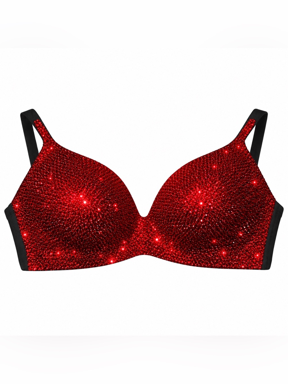34D Siam Red Crystal Rhinestone Glam Bling Wireless Bra Top All Sizes New